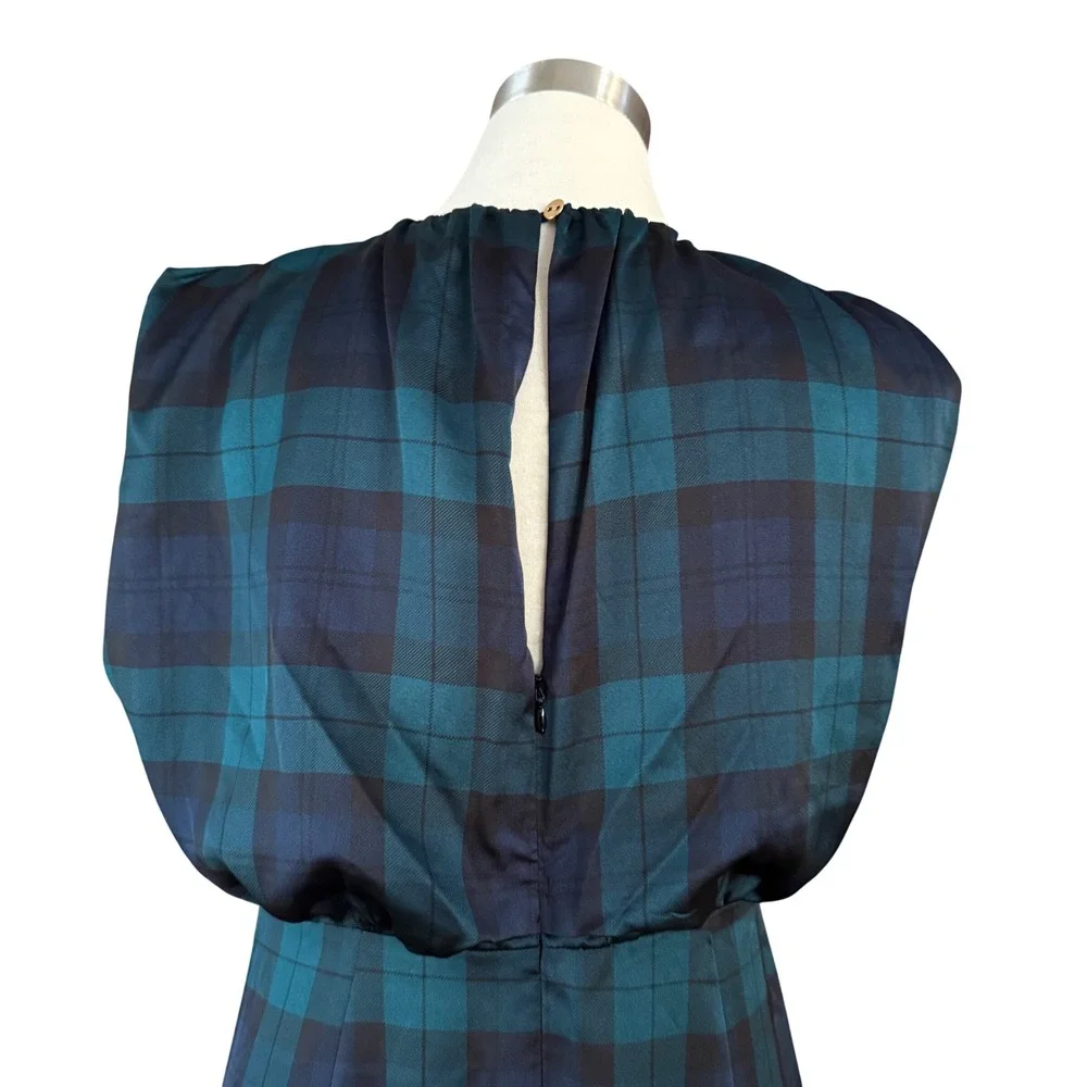 Ann Taylor Tartan Cap Sleeve Midi Dress Rainforest Size 6